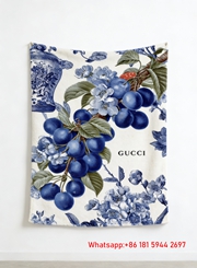 Indigo Plum & Porcelain Tapestry Gucci Chinoiserie Orchard throw blanket IMG_2790